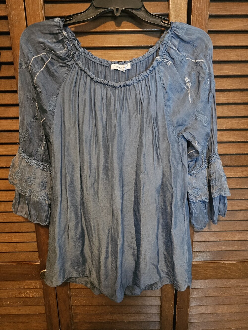 Tempo Paris Silk Blend Peasant Blouse — Size Medium